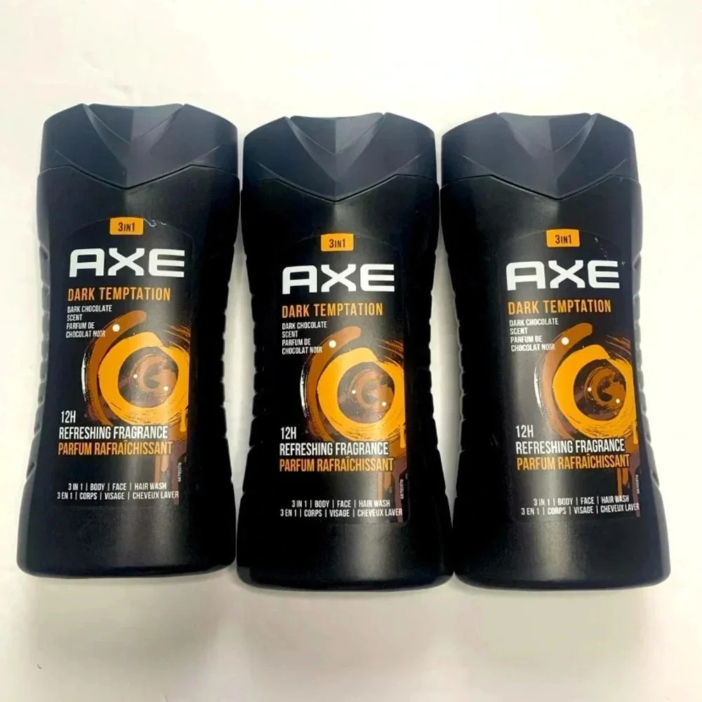 AXE Shampoo Dark Temptation 3 In 1 Shampoo Conditioner Body Wash 3 Bottles New